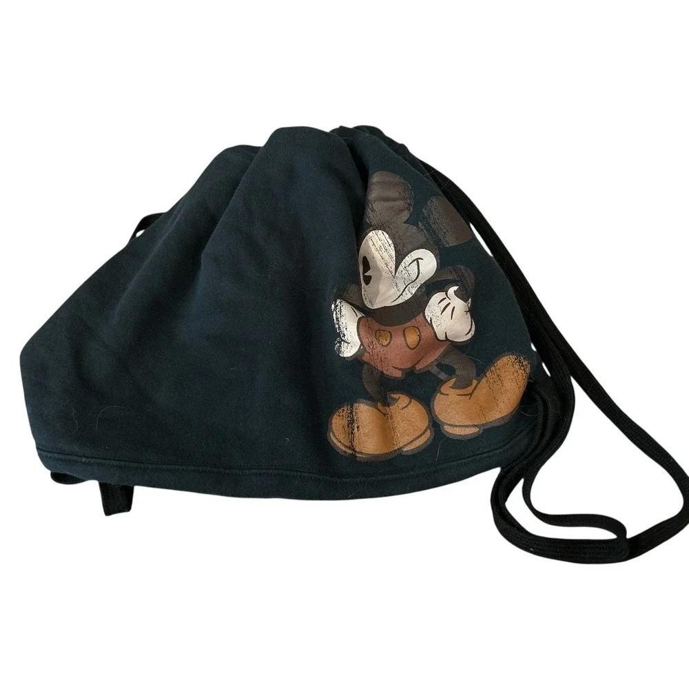 Vintage DISNEYLAND Disney Mickey Mouse Drawstring Backpack Bag Hoodie Cinch Sack